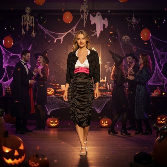 DEB Y2K Ruched Dress and Joie Ruched Slip Dress + Costume Accessories Halloween - Picture 3 of 11